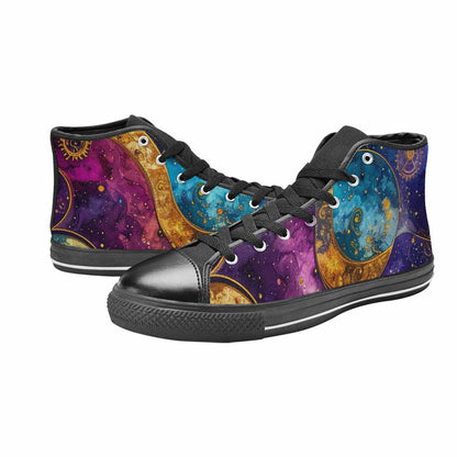 WOMEN'S Steampunk Galaxy High Top Canvas Vibrant Chaos Shoes