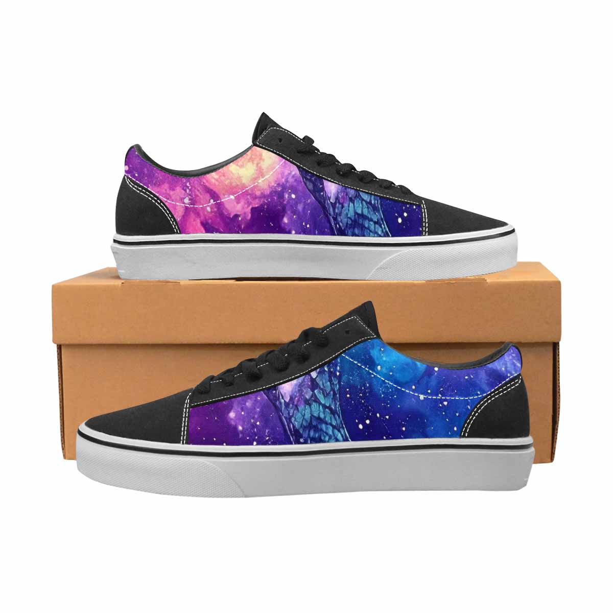 WOMEN'S Galaxy Snake Print Canvas Lace-Up Neon Fantasy Custom Sneakers