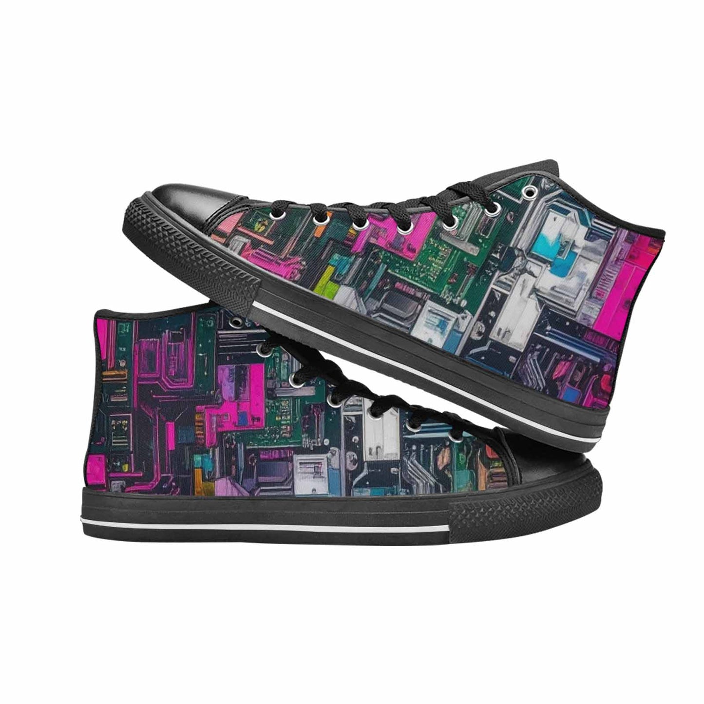 WOMEN'S Circuit Board Cyberpunk High Top Canvas Vibrant Chaos Sneakers