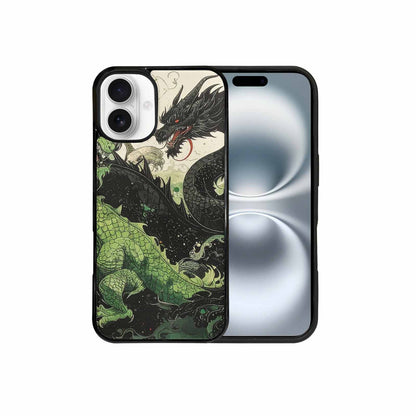 iPhone 16 Plus Case — Dragon Scale Black Green Ink Dragons, Unique Phone Case Design