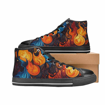 MEN'S Fire Flame High Top Canvas Wallpaper Art Shoes