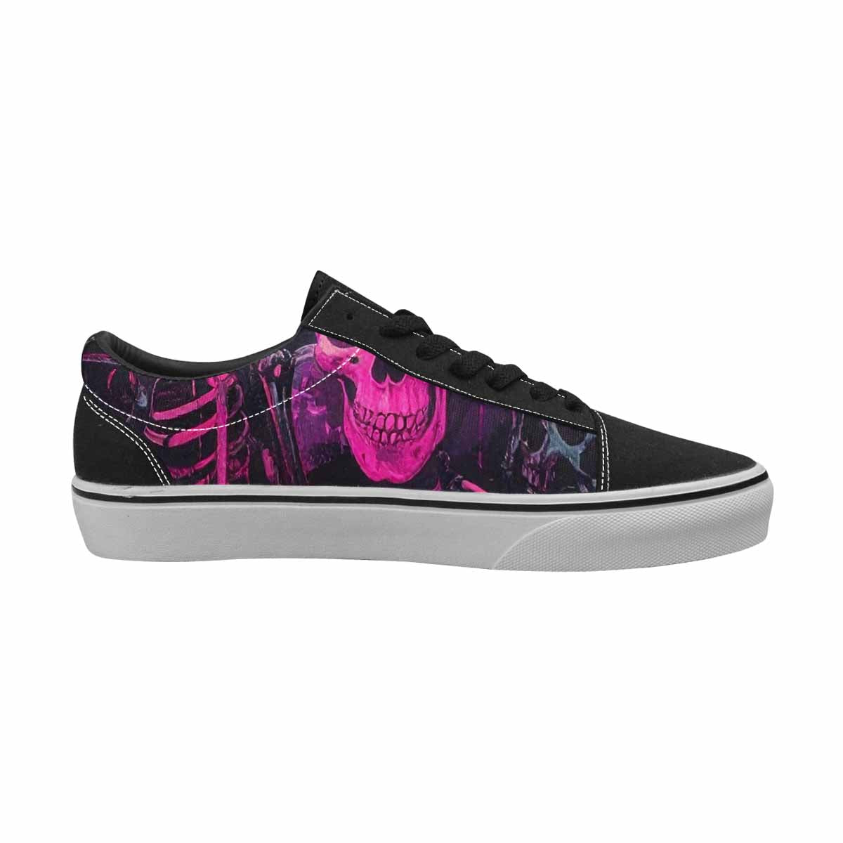 WOMEN'S Skeletons  Neon Pink Lace-Up Canvas Surreal Shoes