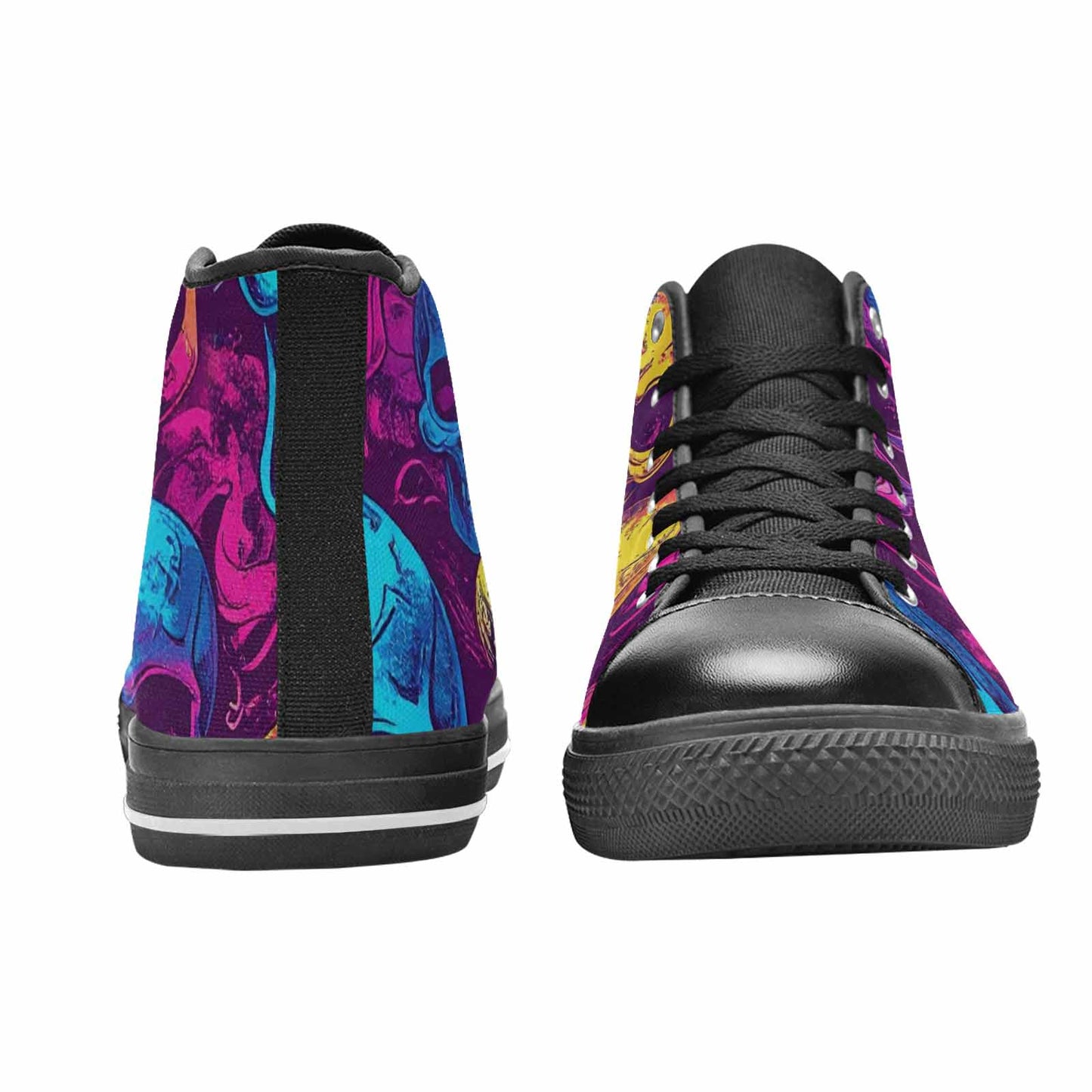 WOMEN'S Tie Dye Skulls Print High Top Canvas Neon Fantasy Shoes