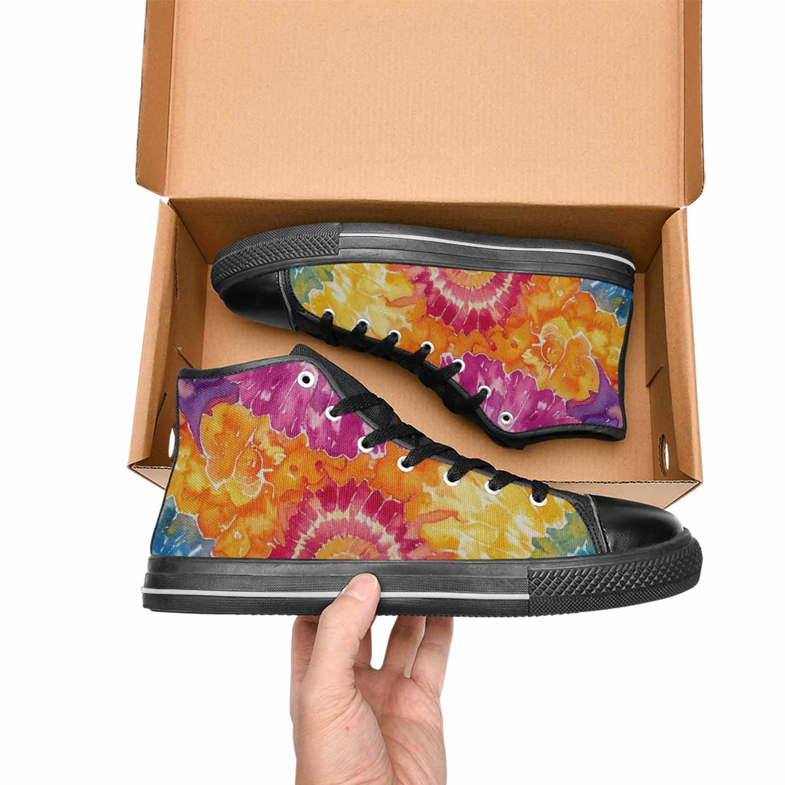 MEN'S Tie Dye Swirl High Top Canvas Wallpaper Art Custom Shoes