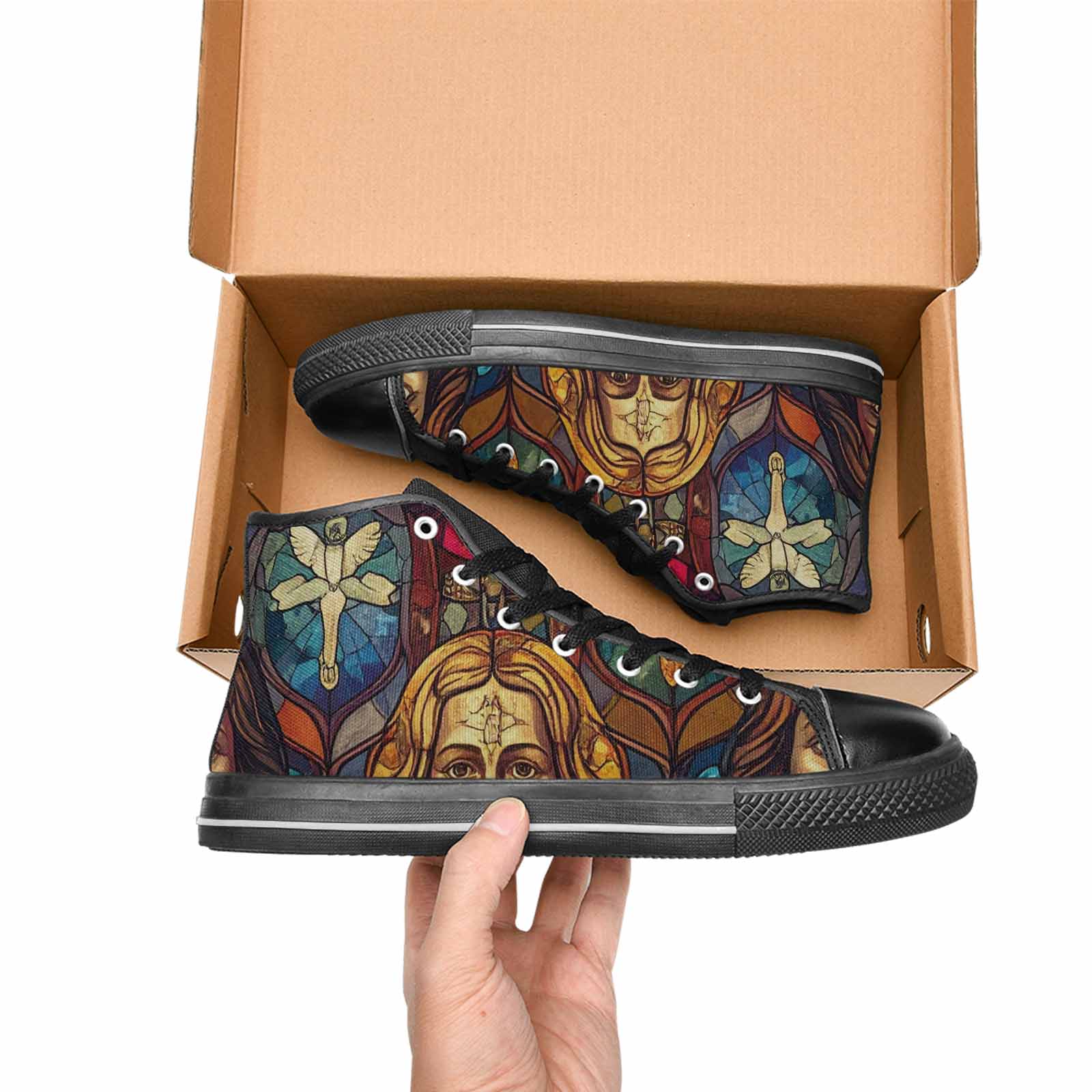 WOMEN'S Jesus Face Small High Top Canvas Cottagecore Sneakers