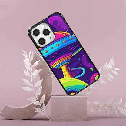 iPhone 15 Pro Max Case — Alien Ufo Cartoon Art Pattern Groovy, Custom Made Phone Cover