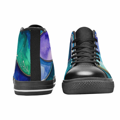 WOMEN'S Mermaid Scale High Top Canvas Vibrant Chaos Shoes