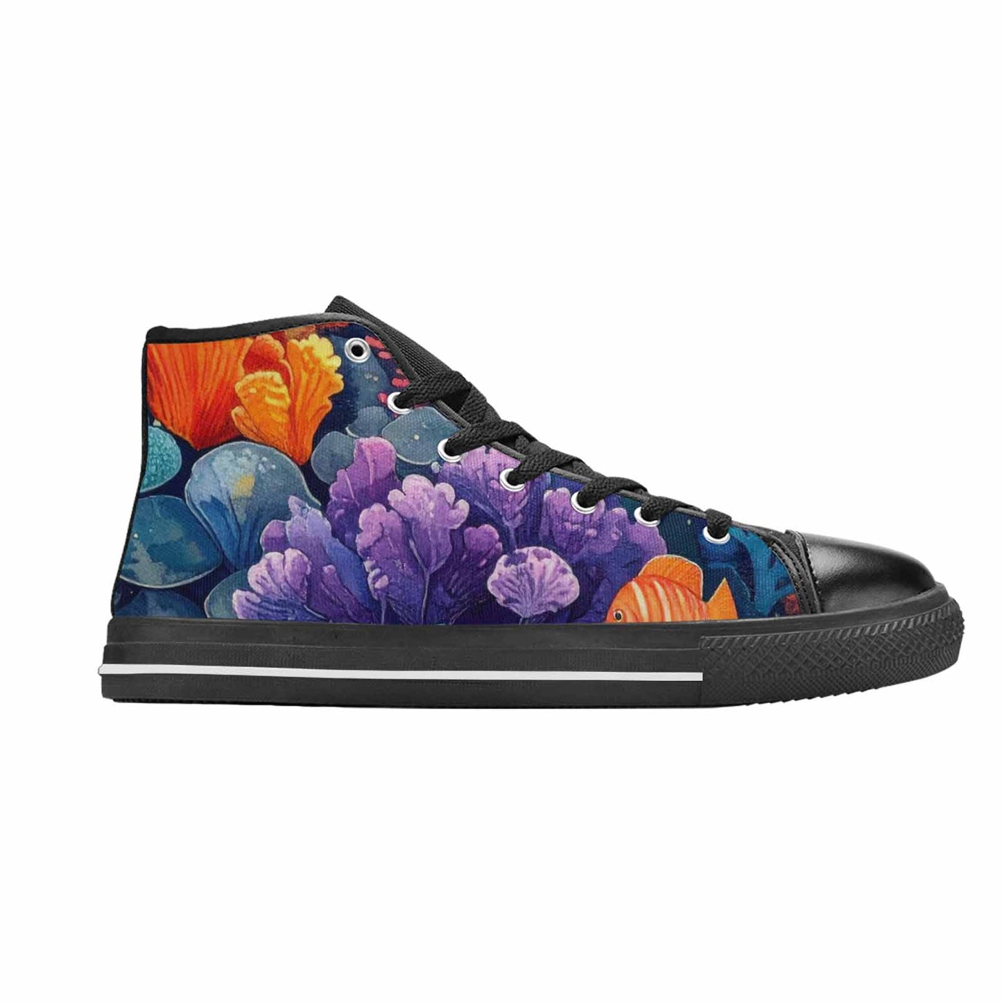 WOMEN'S Fish Scale Coral High Top Canvas Neon Fantasy Sneakers