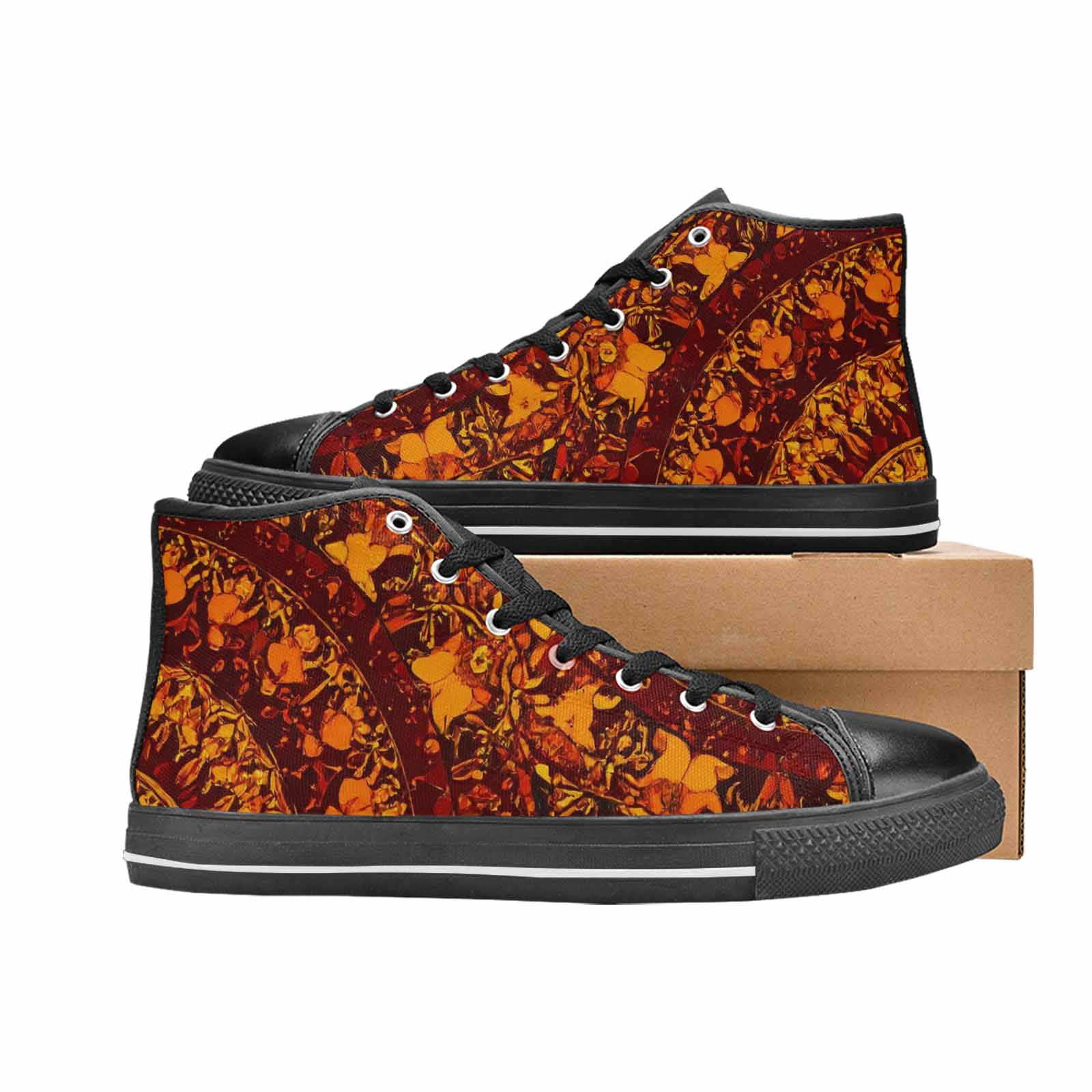 WOMEN'S Mandala Lions High Top Canvas Neon Fantasy Shoes