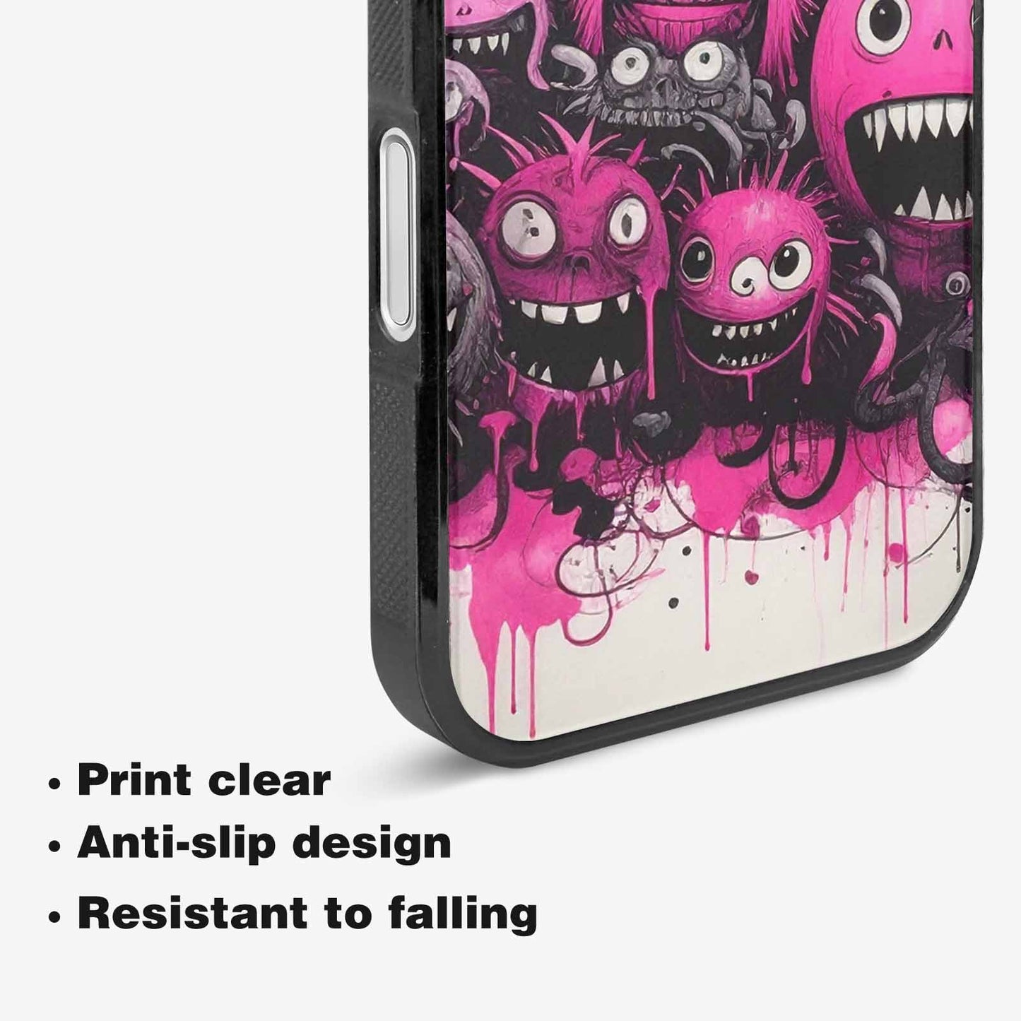 iPhone 16 Case — Monsters General Black Pink Ink Cartoon, Custom Art Phone Cover