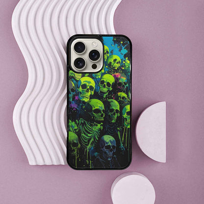iPhone 16 Pro Max Case — Skeletons Neon Green Glow Skeletons Pattern, Customized Protective Case