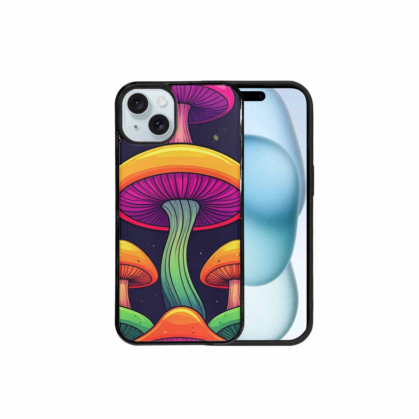 iPhone 15 Plus Case — Psychedelic Mushroom Cartoon Pattern, Custom Art Phone Cover