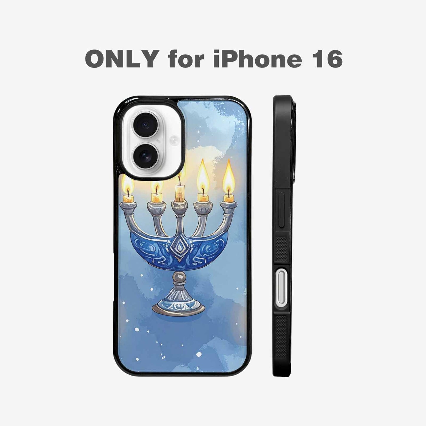 iPhone 16 Case — Hanukkah Menorah Pattern Seamless Repeat Jewish, Personalized Phone Case