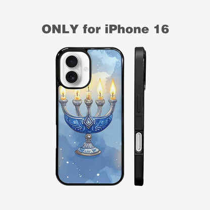 iPhone 16 Case — Hanukkah Menorah Pattern Seamless Repeat Jewish, Personalized Phone Case