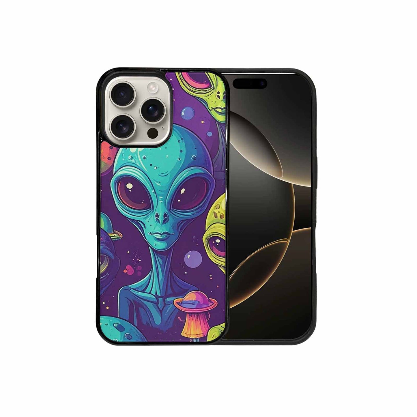 iPhone 16 Pro Max Case — Alien Ufo Cartoon Art Pattern Groovy, Custom Print Case Cover