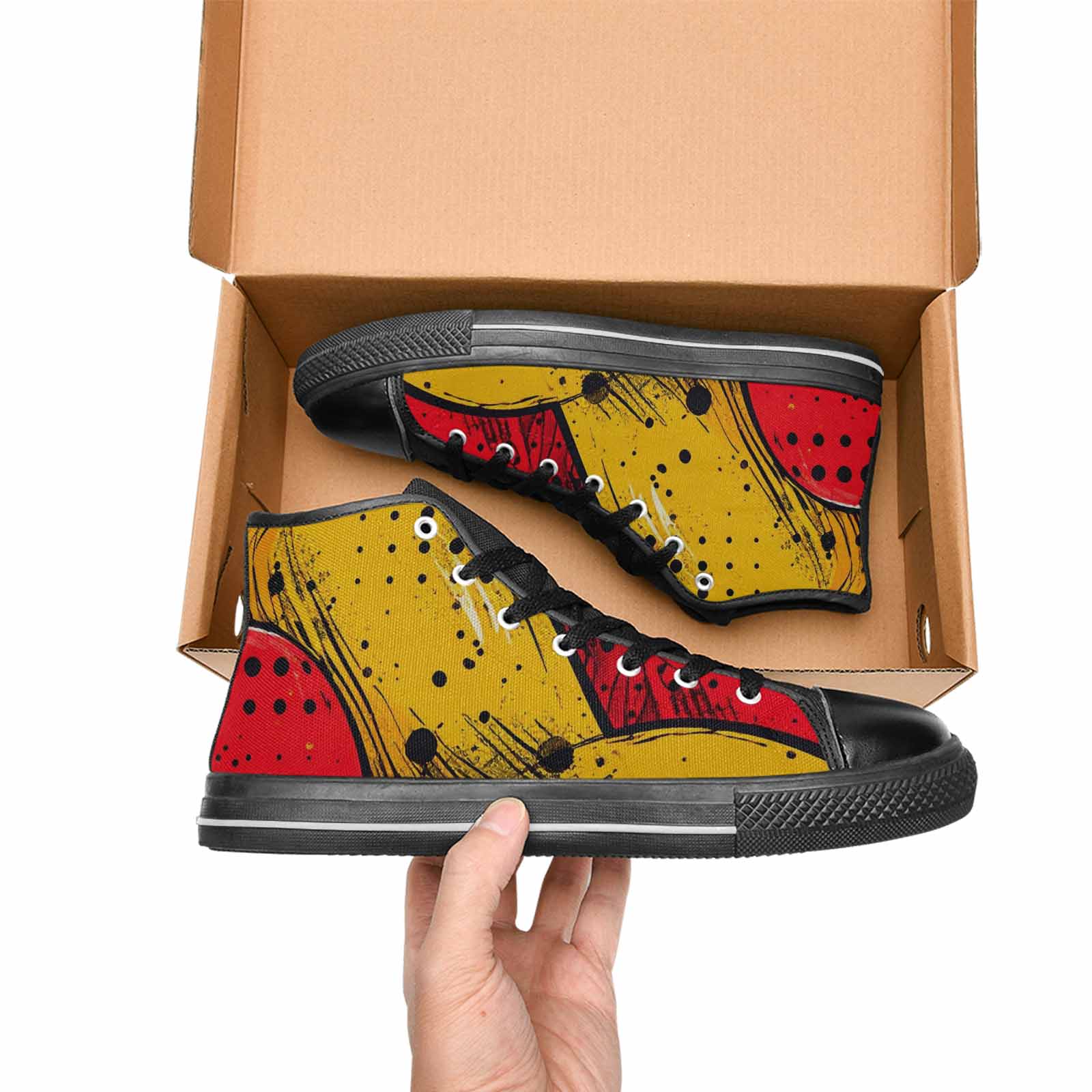 WOMEN'S Comic Book Halftone High Top Canvas Dark Academia Custom Sneakers