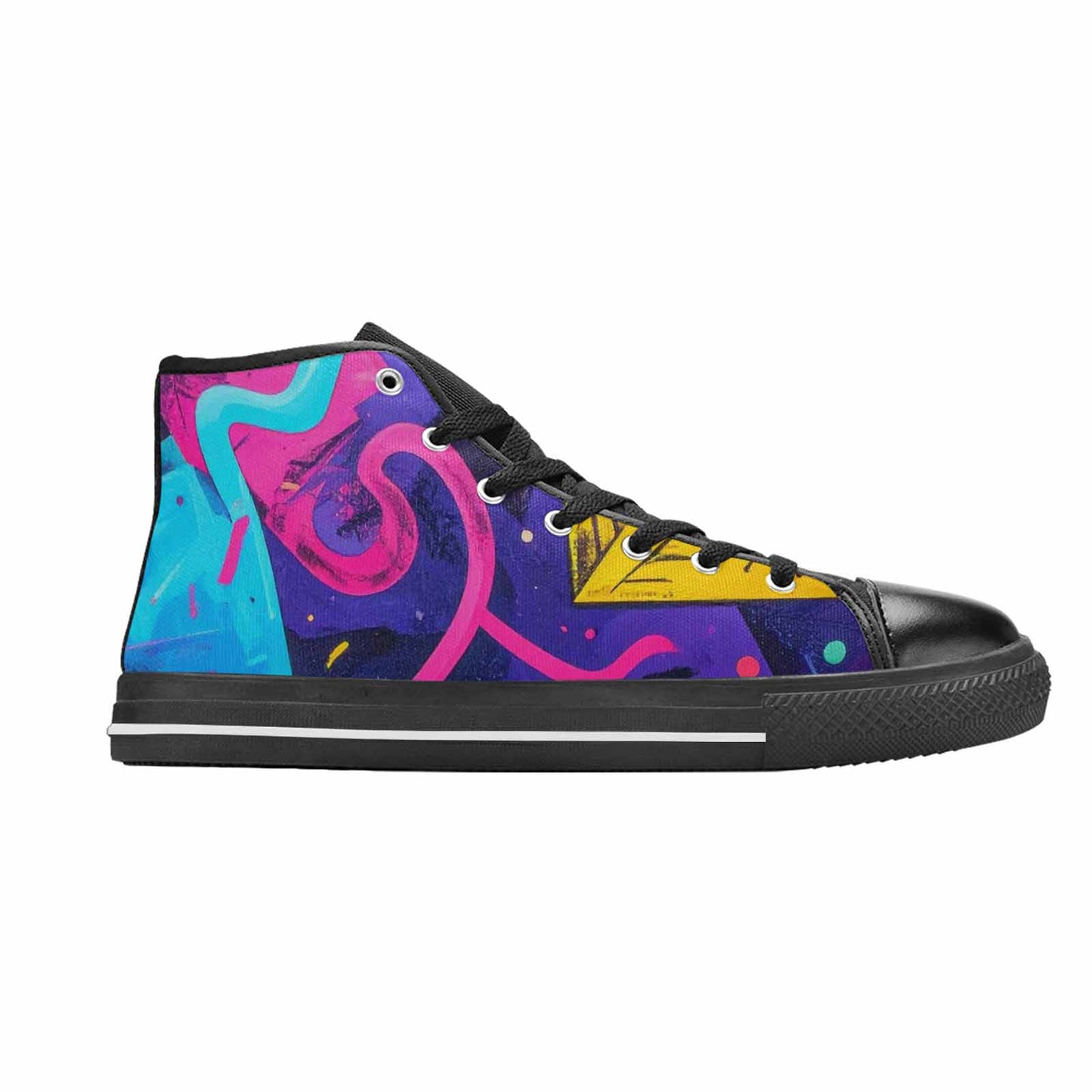 WOMEN'S Memphis Squiggles Triangles Dots High Top Canvas Wallpaper Art Custom Sneakers