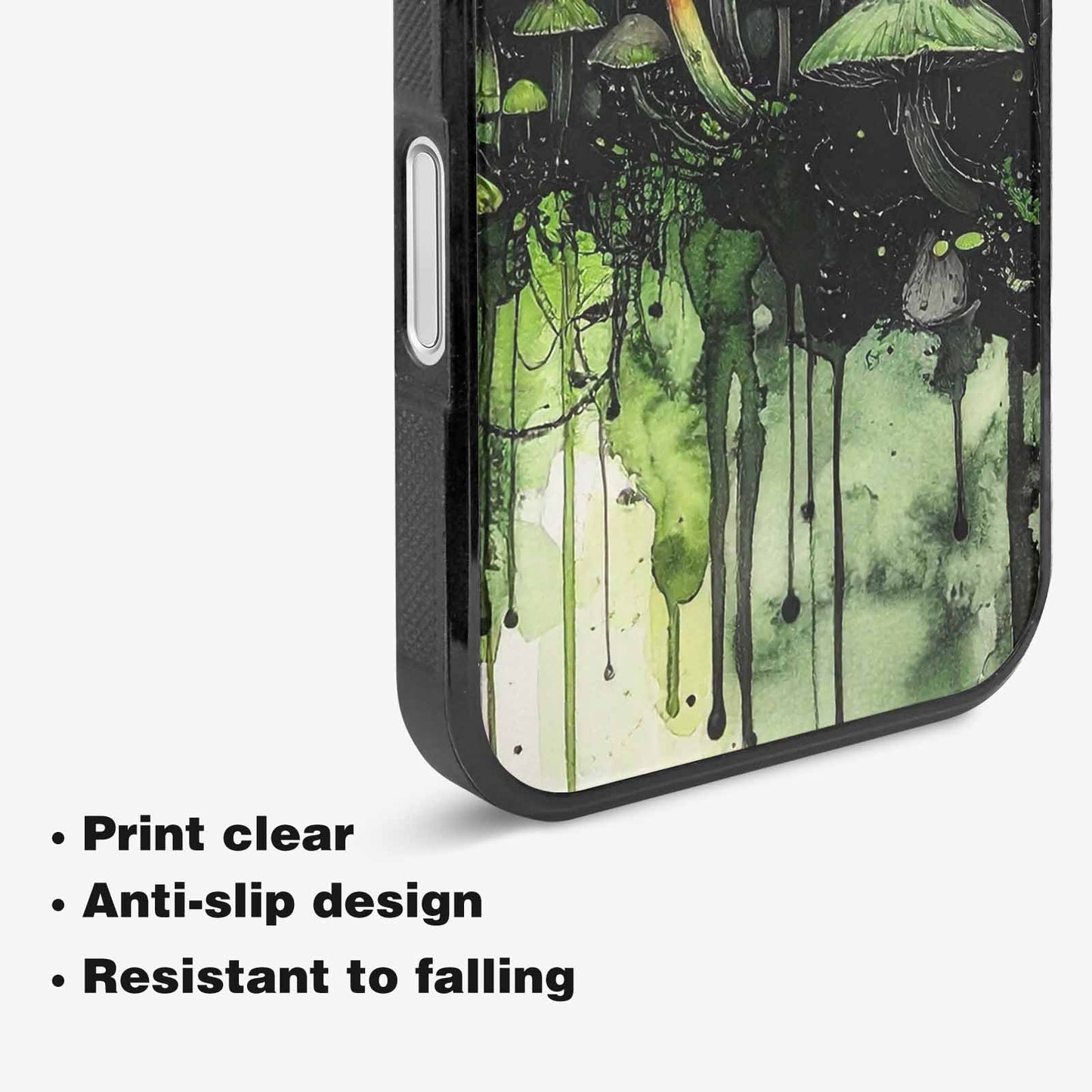 iPhone 16 Plus Case — Rainbow Drip Mushrooms Black Green Ink, Unique Phone Case Design