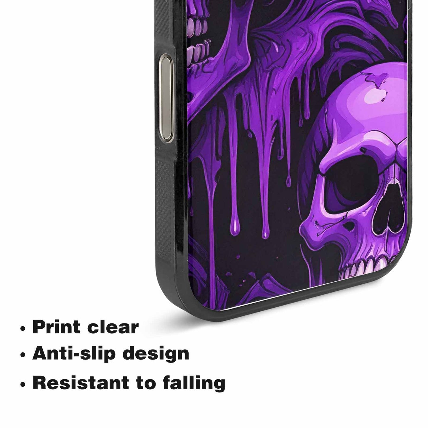 iPhone 15 Pro Max Case — Monochrome Purple Skeletons Neon Drip Melting, Custom Phone Case
