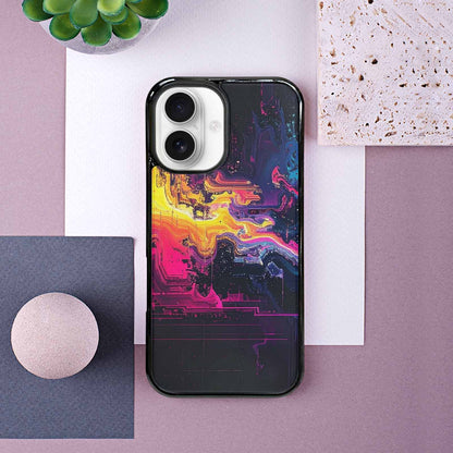 iPhone 16 Case — Glitch Dark Art Seamless Pattern Vibrant, Custom Print Case Cover
