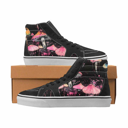 WOMEN'S Mushrooms Black & Pink Ink High Top Canvas Boutique Aesthetic All Over Print Shoes