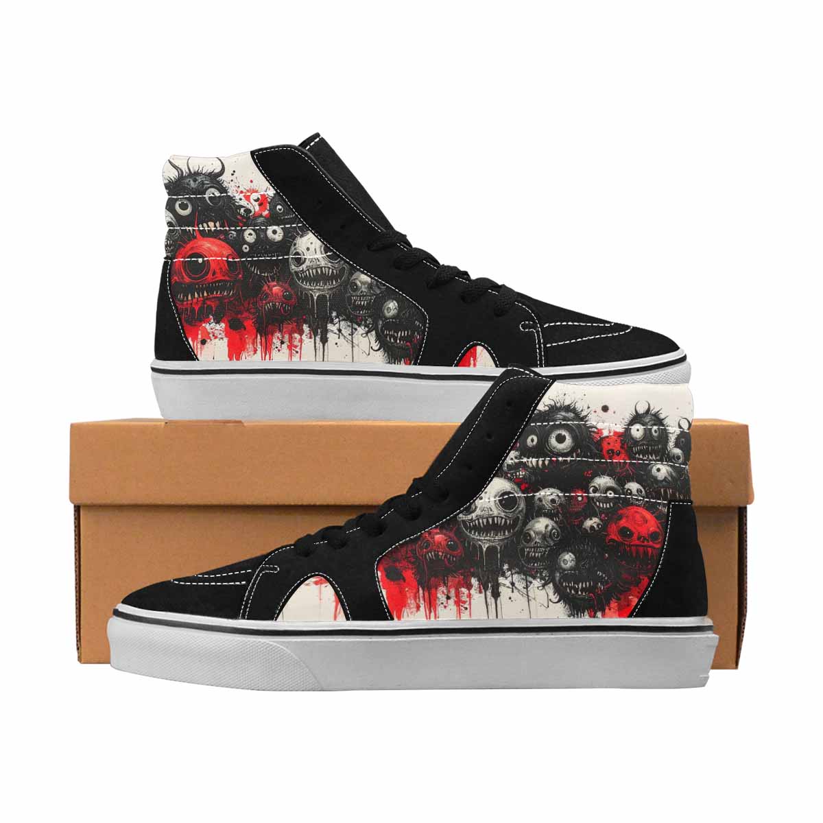 MEN'S Monsters Black & Red Ink High Top Canvas Made To Order Melting Art Custom Kicks