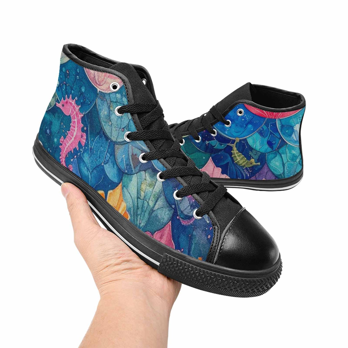 MEN'S Fish Scale Coral High Top Canvas Vibrant Chaos Sneakers