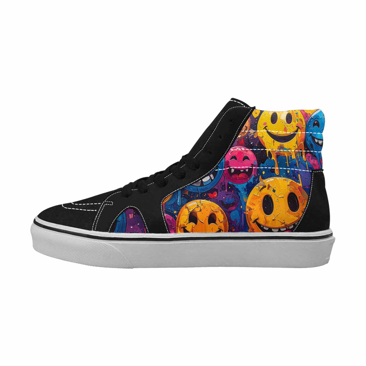 MEN'S Smiley Face High Top Canvas Boutique Neon Fantasy Custom Print Sneakers