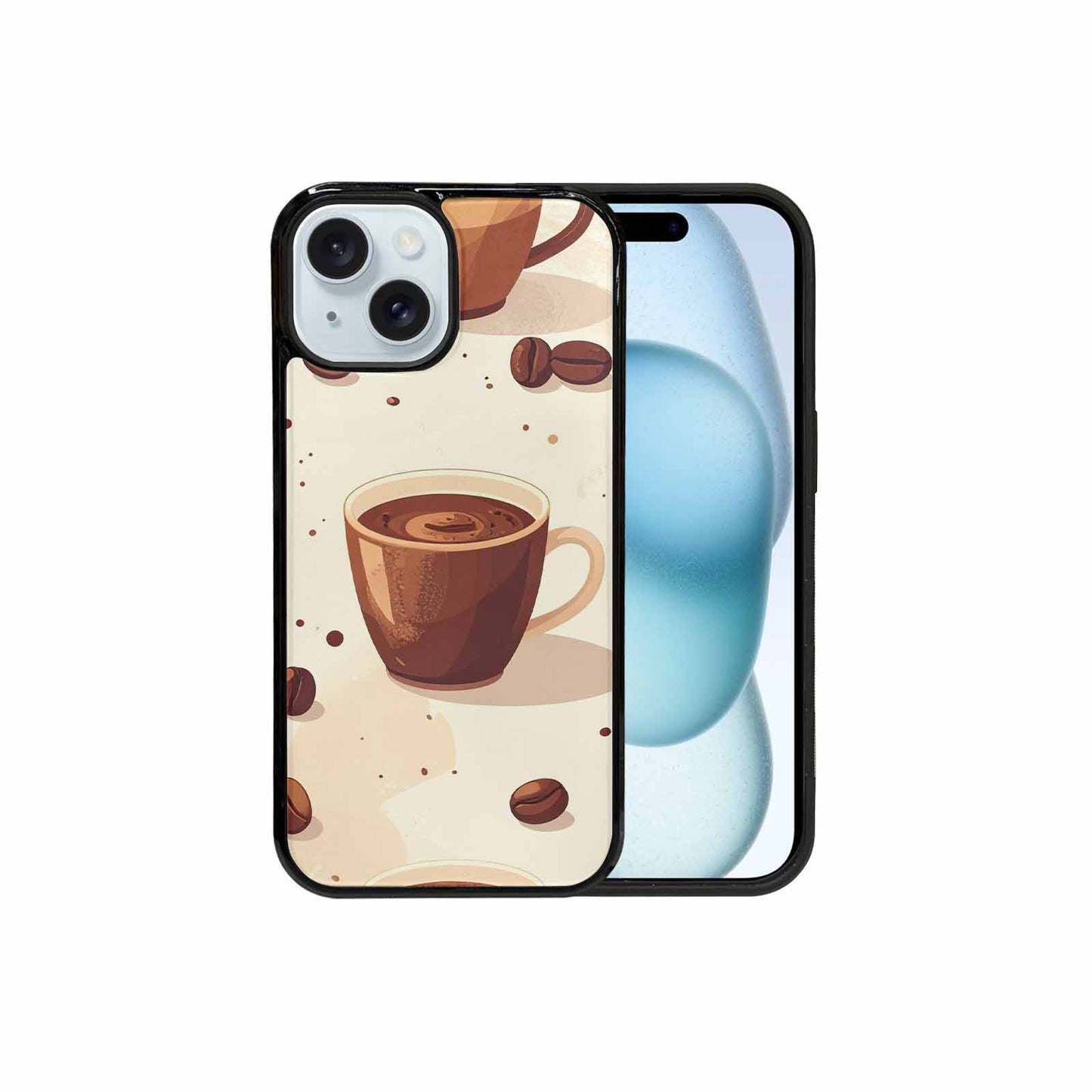 iPhone 15 Case — Coffee Cup And Bean Pattern Seamless, Custom Made Phone Cover