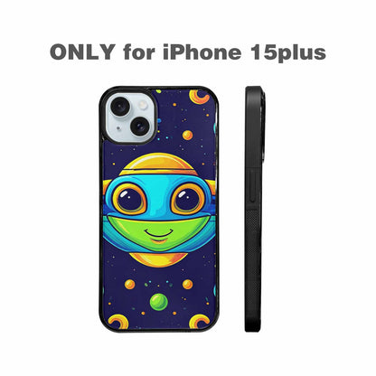 iPhone 15 Plus Case — Alien Ufo Cartoon Art Pattern, Custom Printed Phone Case