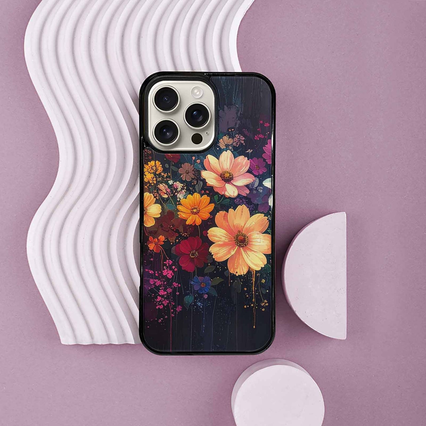 iPhone 16 Pro Max Case — Shadowy Glitch Floral Pattern Hundreds Of, Custom Art Phone Cover