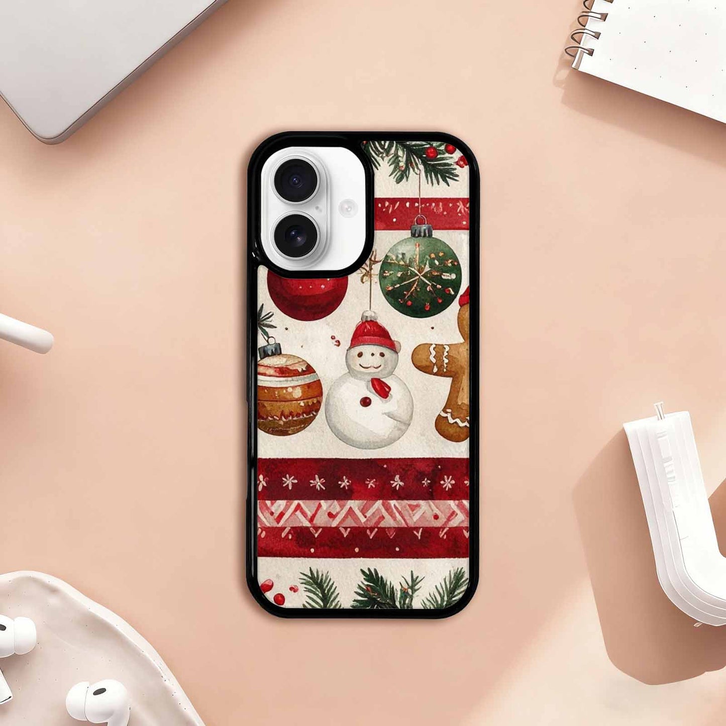 iPhone 17 Case — Small Christmas Holly Snowflake Original Art, Personalized Phone Case