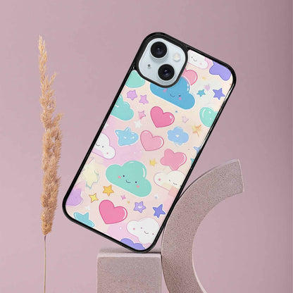 iPhone 15 Plus Case — Cute Kawaii Style Generic Icons Stars, Personalized Phone Case