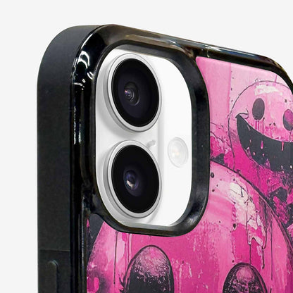 iPhone 16 Case — Melting Moon Smiley Black Pink Ink, Custom Art Phone Cover