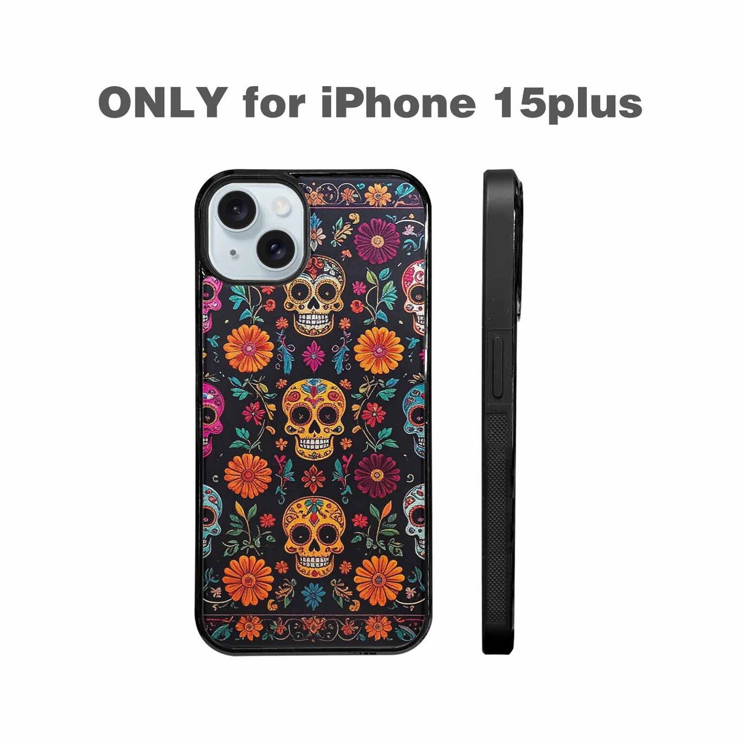 iPhone 15 Plus Case — Colorful Dia De Los Muertos Sugar, Custom Art Phone Cover