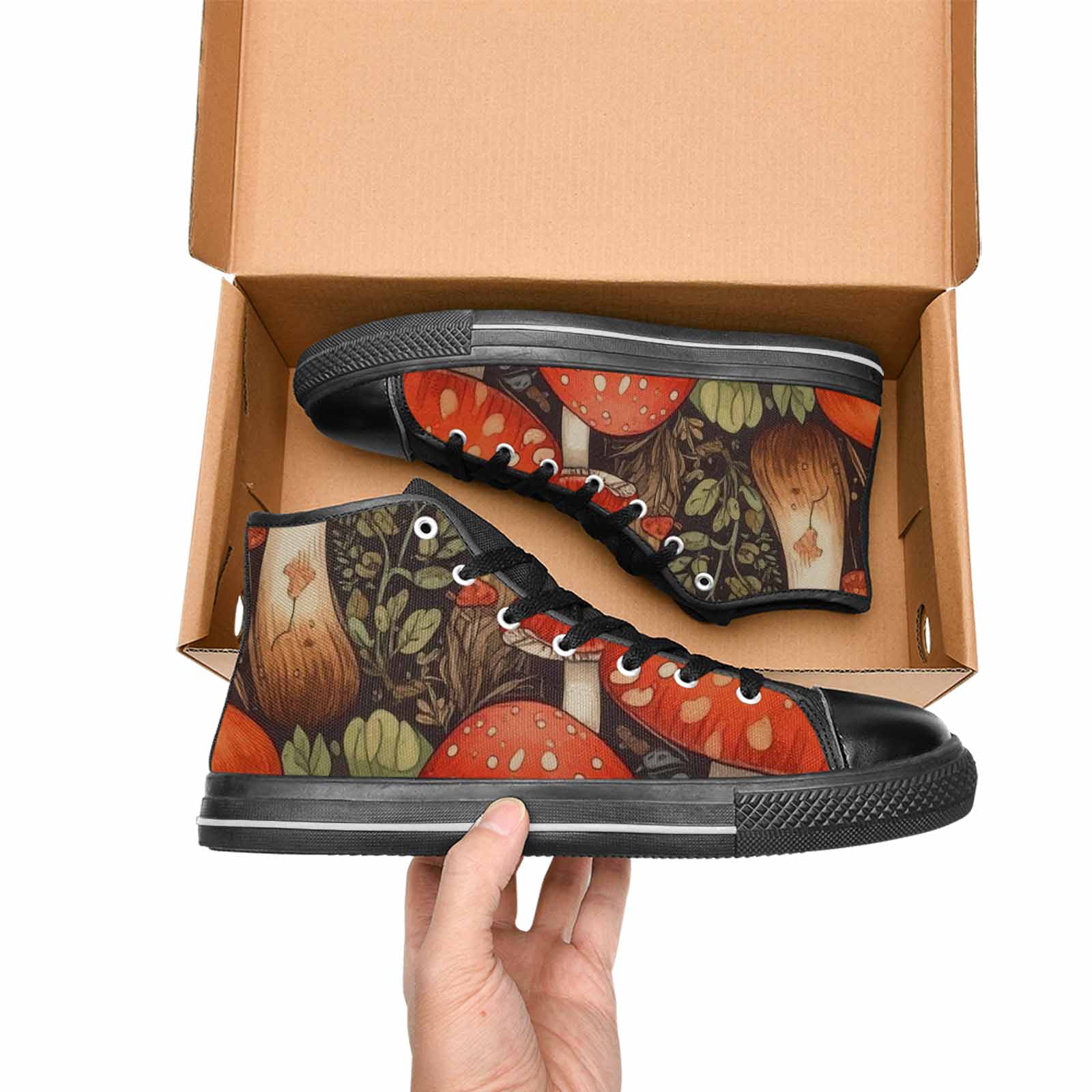 WOMEN'S Mushroom High Top Canvas Cottagecore Custom Sneakers