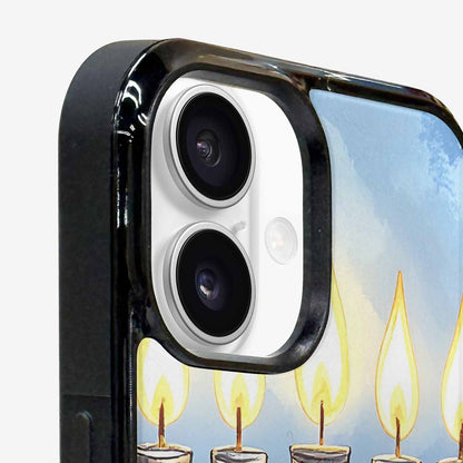 iPhone 16 Plus Case — Hanukkah Menorah Pattern Seamless Repeat Jewish, Unique Phone Case Design