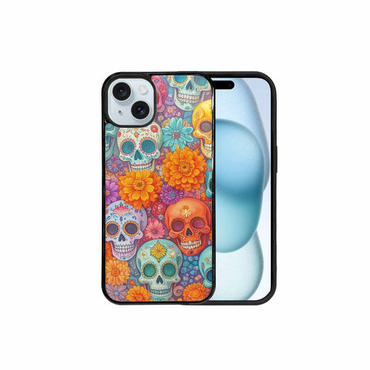 iPhone 15 Plus Case — Ornate Candy Color Skull Pattern Hundreds, Customized Protective Case