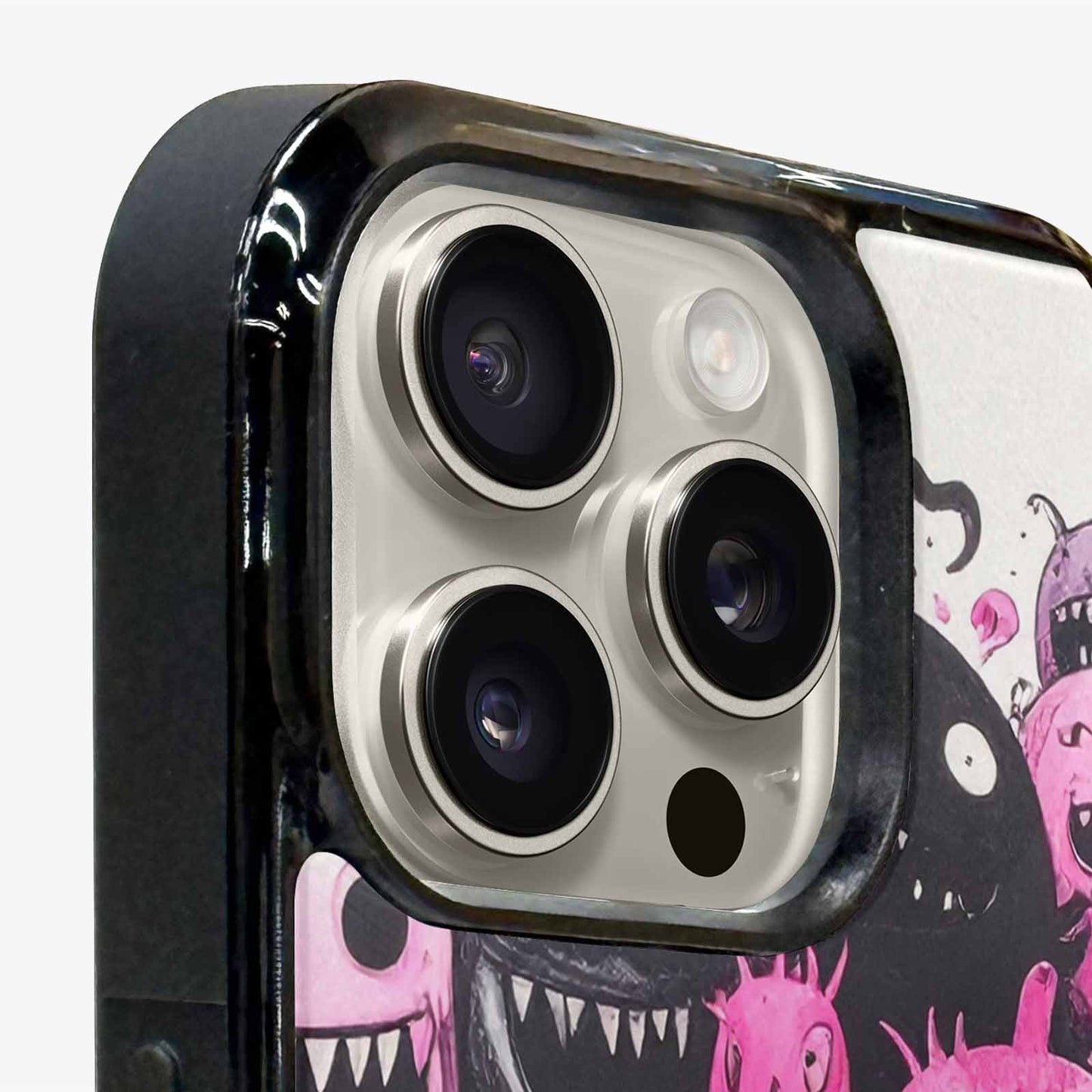 iPhone 15 Pro Max Case — Monsters General Black Pink Ink Cartoon, Custom Printed Phone Case