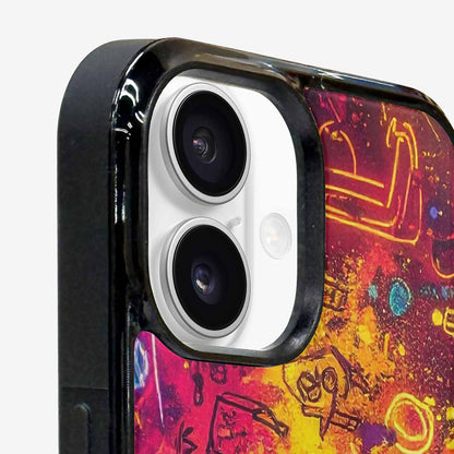 iPhone 16 Case — Neon Glow Outline Icon Pattern Hundreds, Custom Print Case Cover