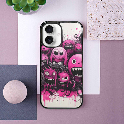 iPhone 16 Case — Monsters General Black Pink Ink Cartoon, Custom Art Phone Cover
