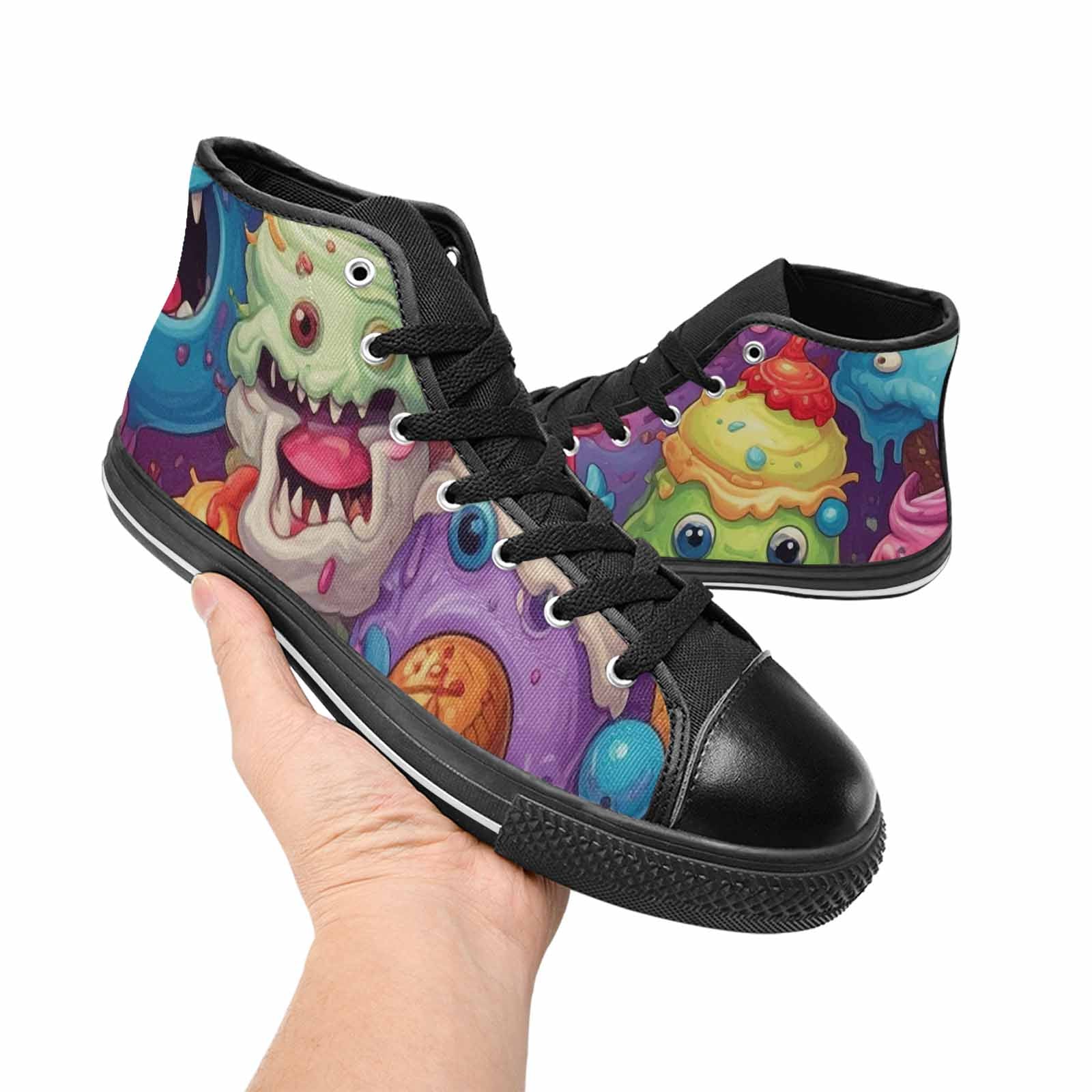 MEN'S Melting Icecream Cone Monster High Top Canvas Neon Fantasy Shoes