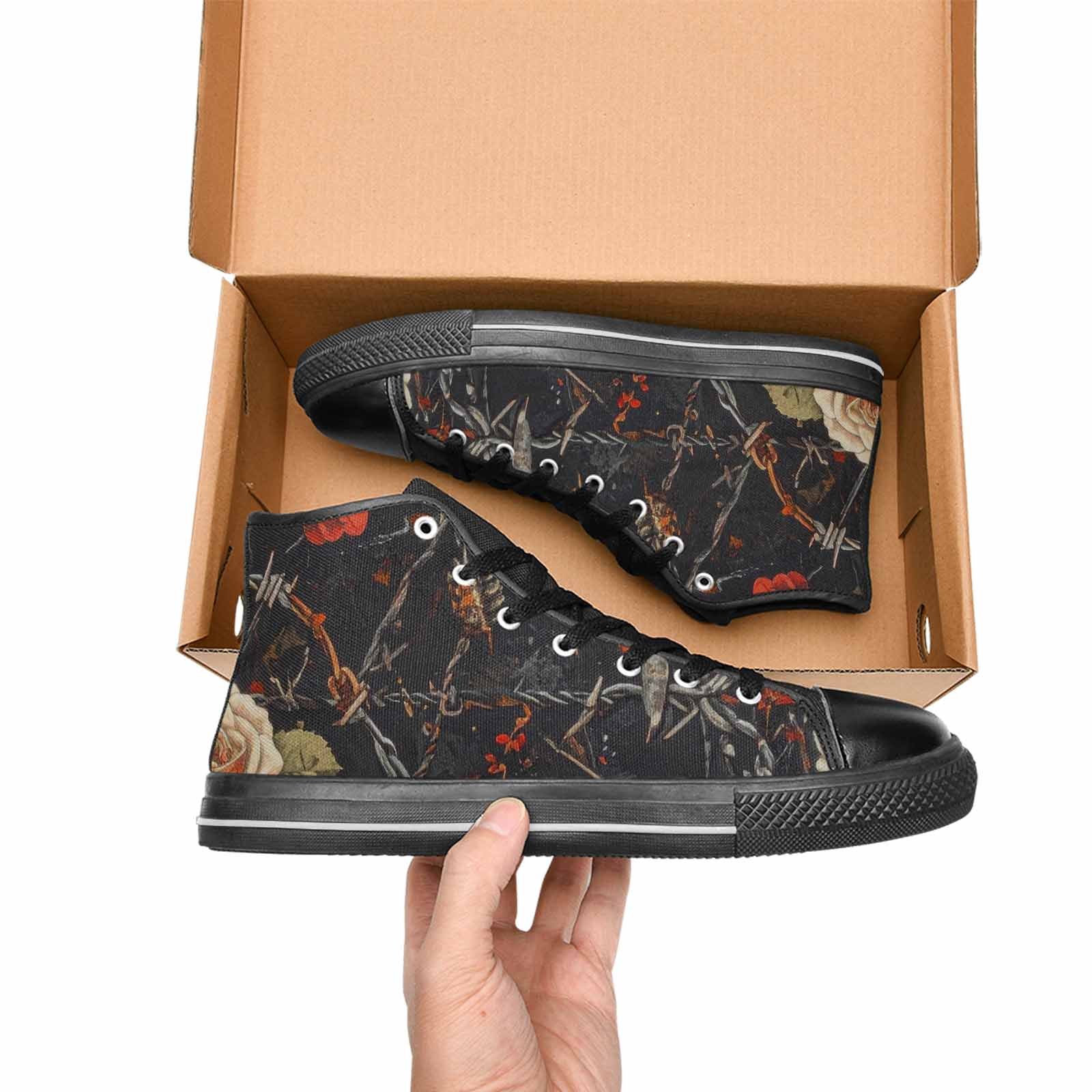 WOMEN'S Barbed Wire Chain High Top Canvas Grunge Sneakers