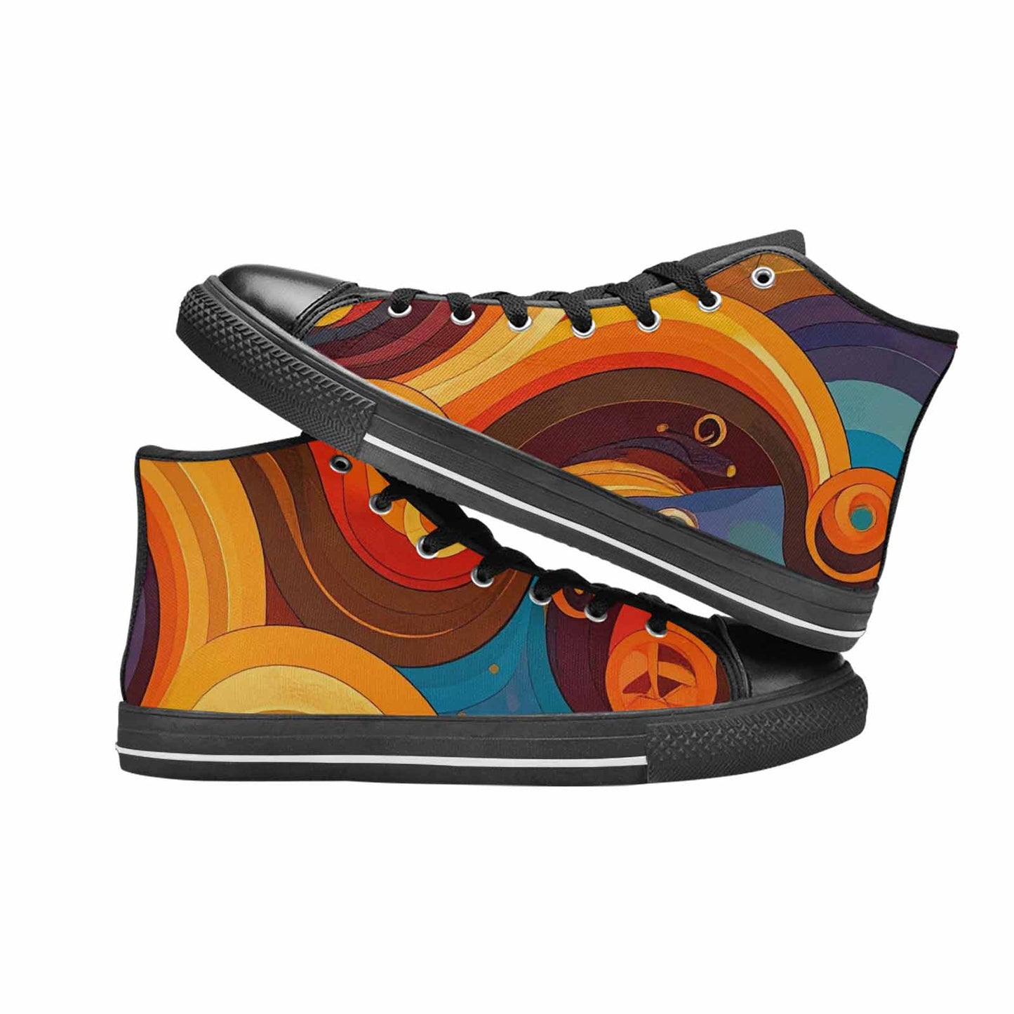 MEN'S Groovy 70S Peace High Top Canvas Cottagecore Custom Sneakers