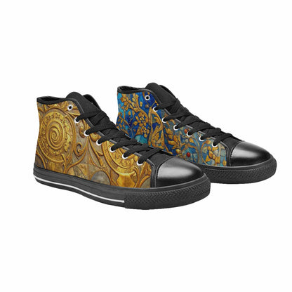MEN'S Klimt-Style Gold Leaf High Top Canvas Vibrant Chaos Custom Shoes