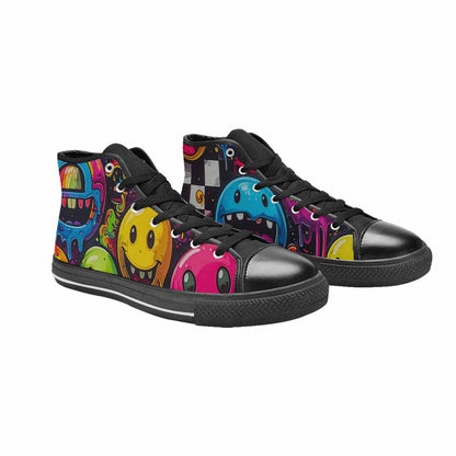MEN'S Yellow Smiley Face High Top Canvas Neon Fantasy Custom Sneakers