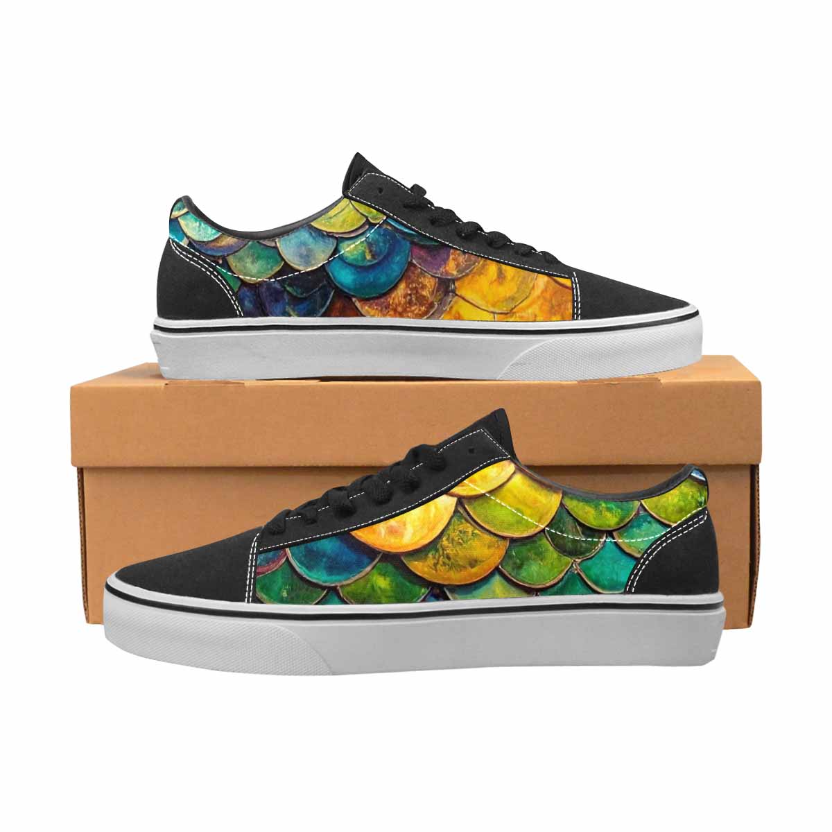 WOMEN'S Reptile Scale Lace-Up Canvas Wallpaper Art Sneakers