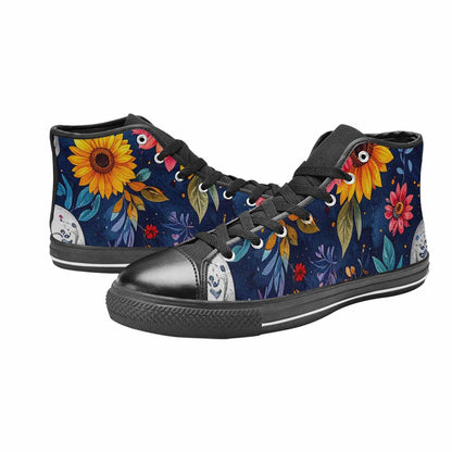 WOMEN'S Sunflower Skulls Print High Top Canvas Vivid Shoes