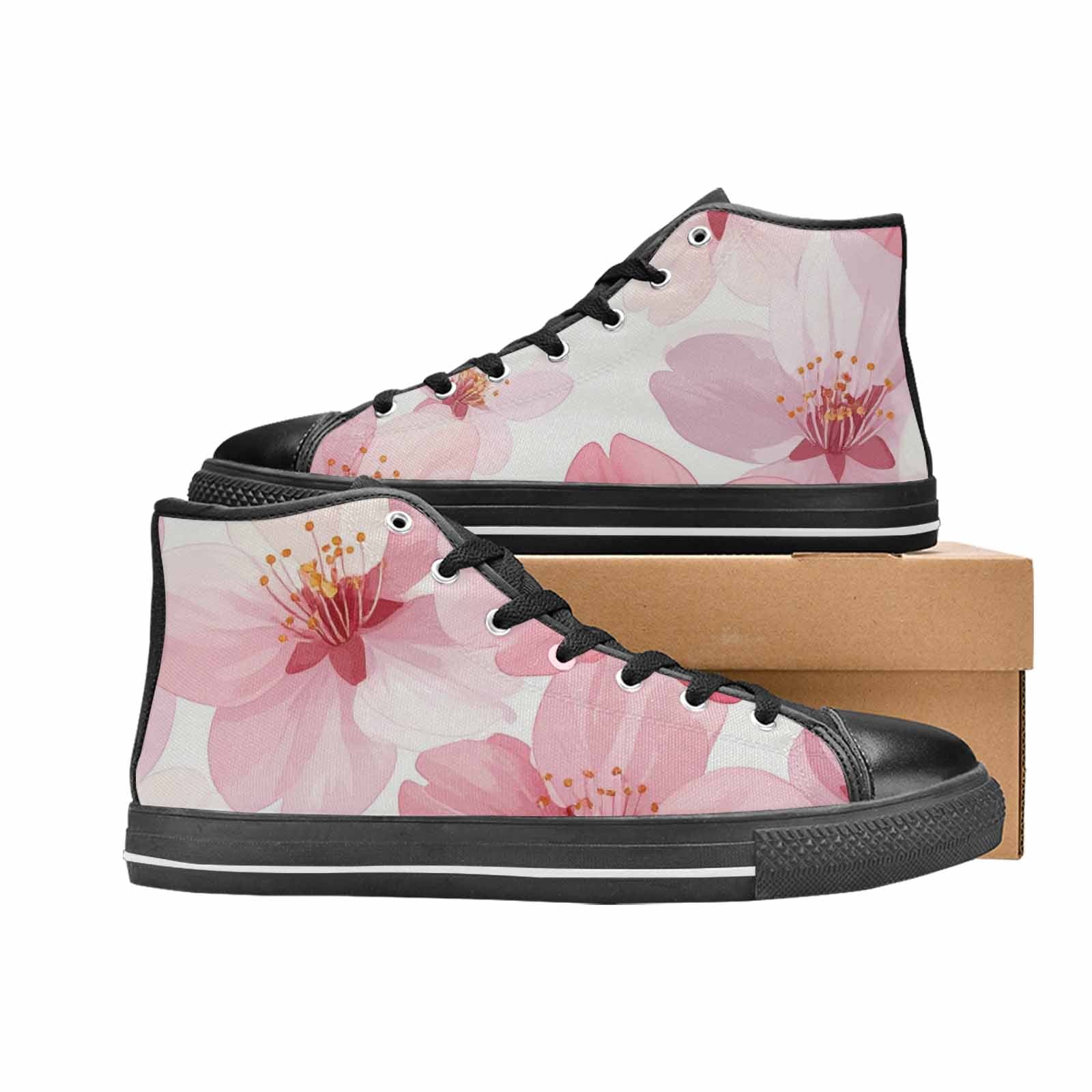 MEN'S Japanese Cherry Blossom High Top Canvas Dark Academia Custom Shoes