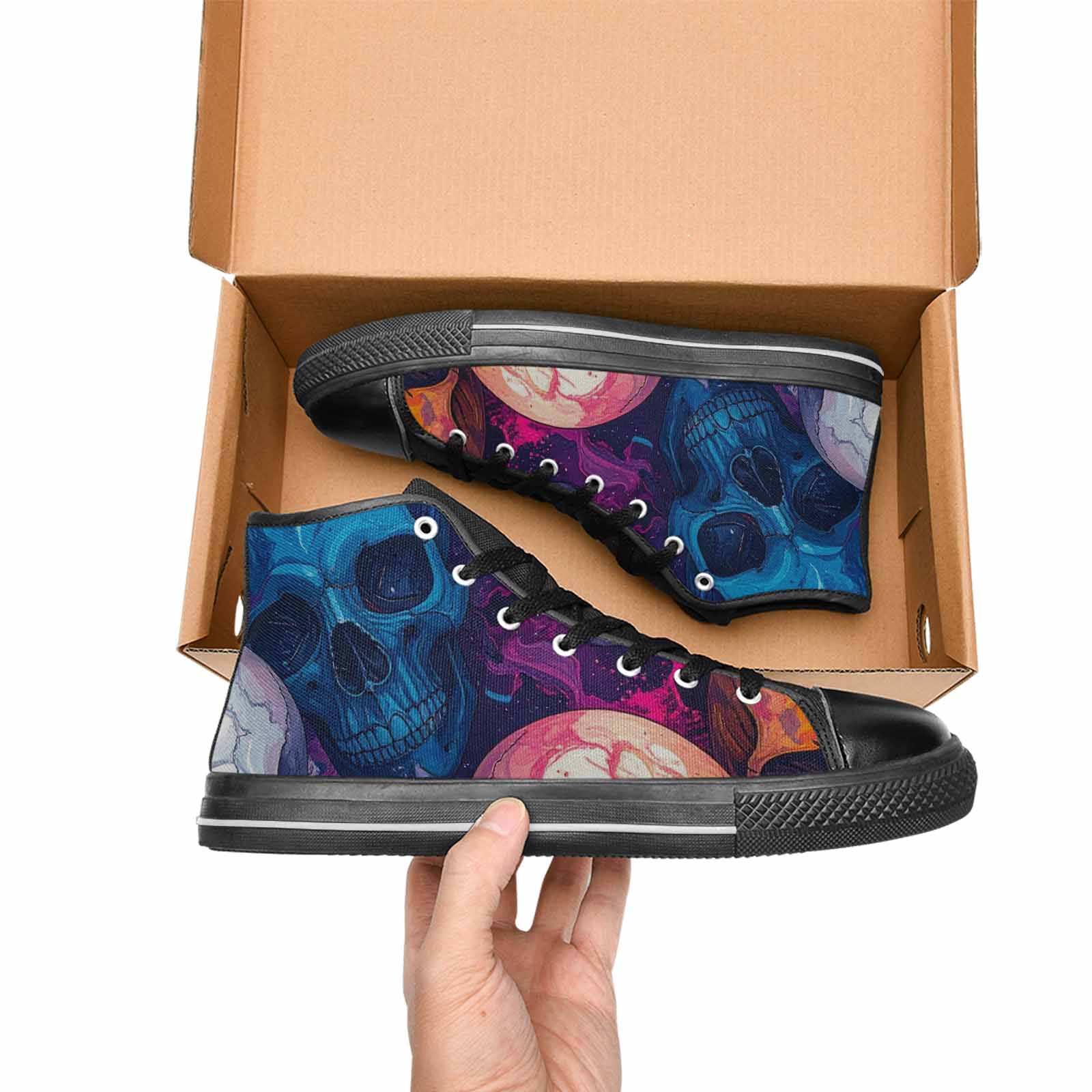 MEN'S Marble Skull High Top Canvas Cottagecore Custom Sneakers